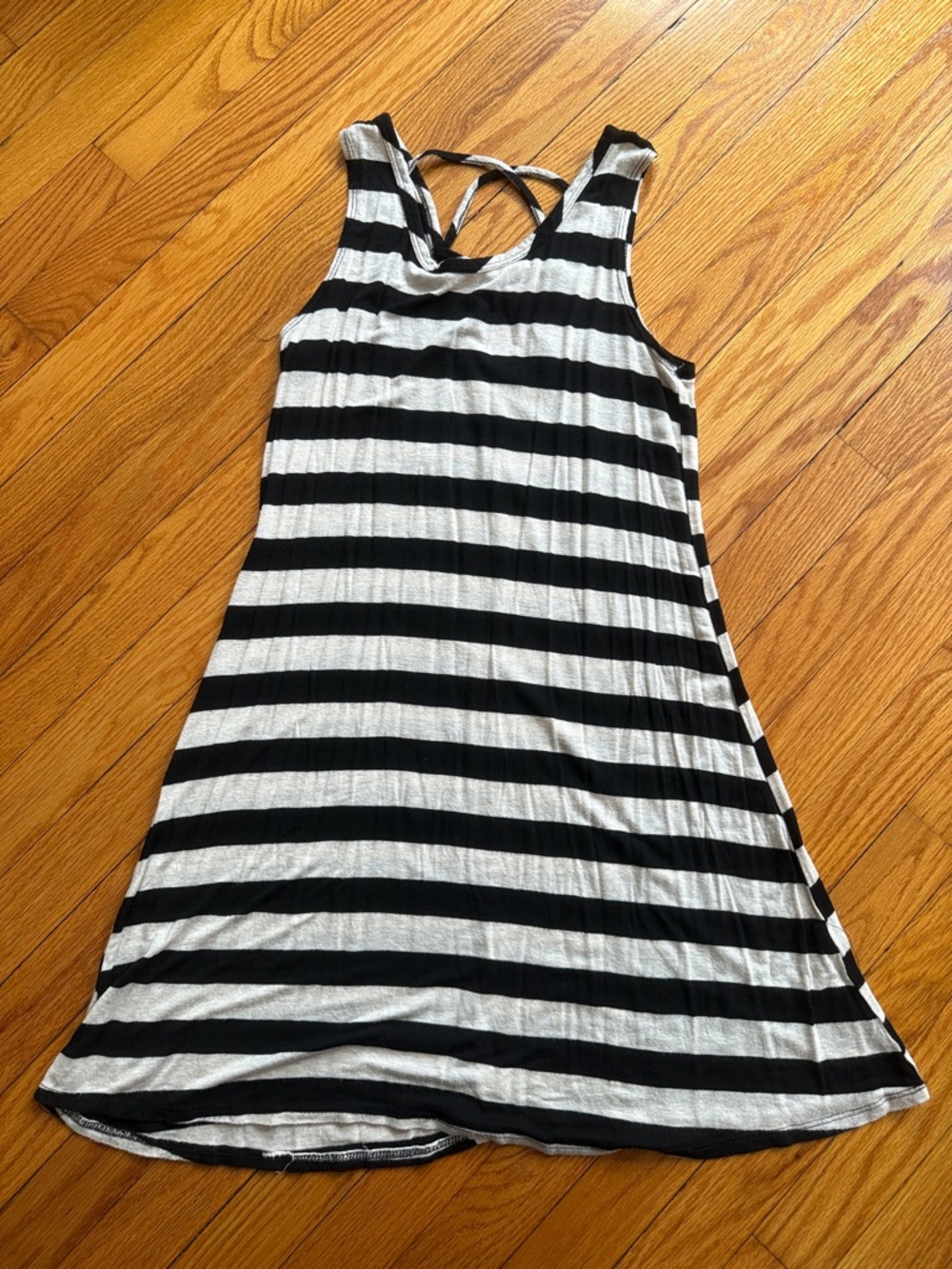 Olivia Rae Black & Cream Striped Tank Dress with Cross-Back Detail
